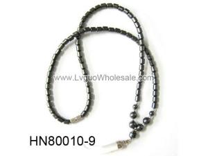 Clear Cat's Eye Opal Beads Pendant Horn Shape with Hematite Beads Strands Necklace